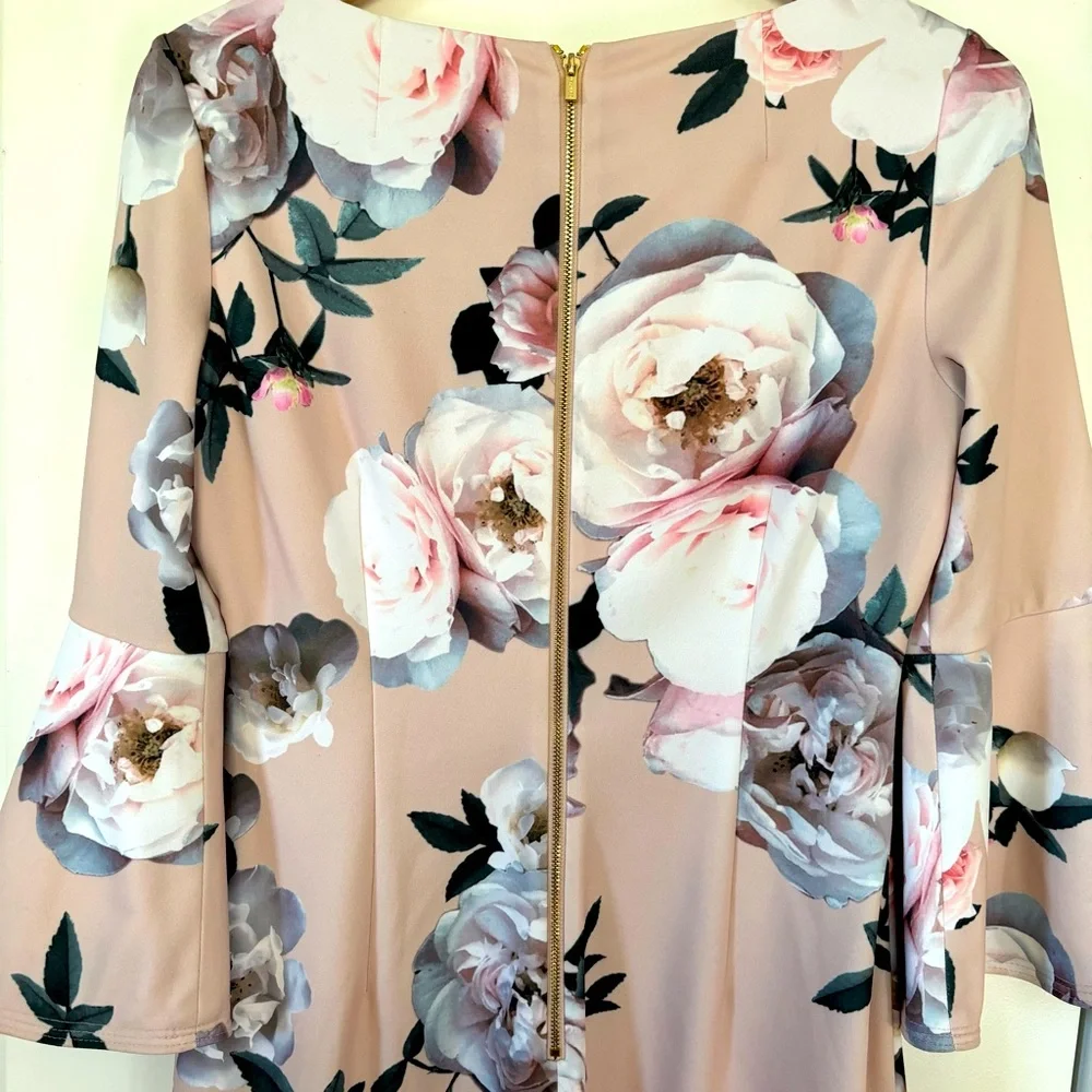 Calvin Klein Floral Bell Sleeve Dress Size 8 - Picture 6 of 13